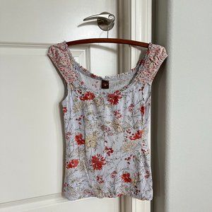 Anthropologie Language Los Angeles Cap Sleeve Top Gray Floral Like New